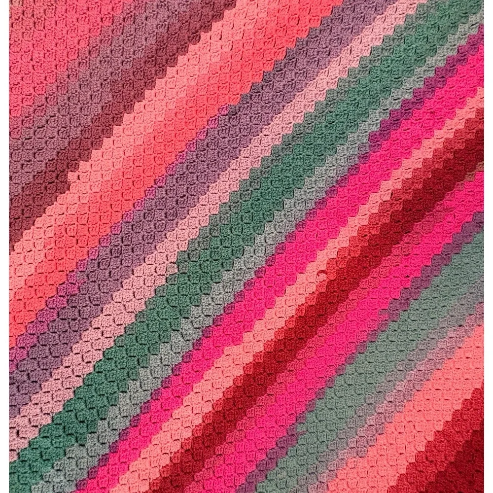 Baby Afghan Lap Blanket Crochet Knit Rainbow Boho Handmade 36